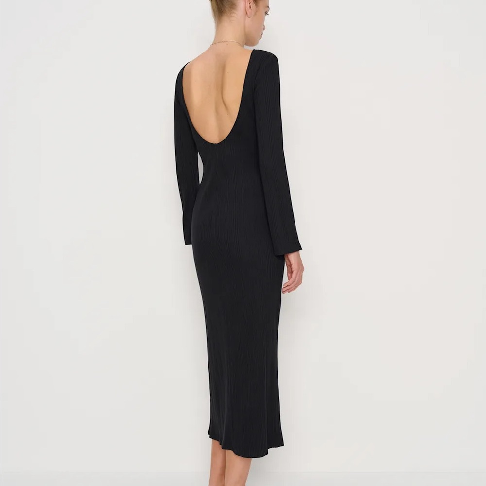 Reformation Black Backless Long Sleeve Dress